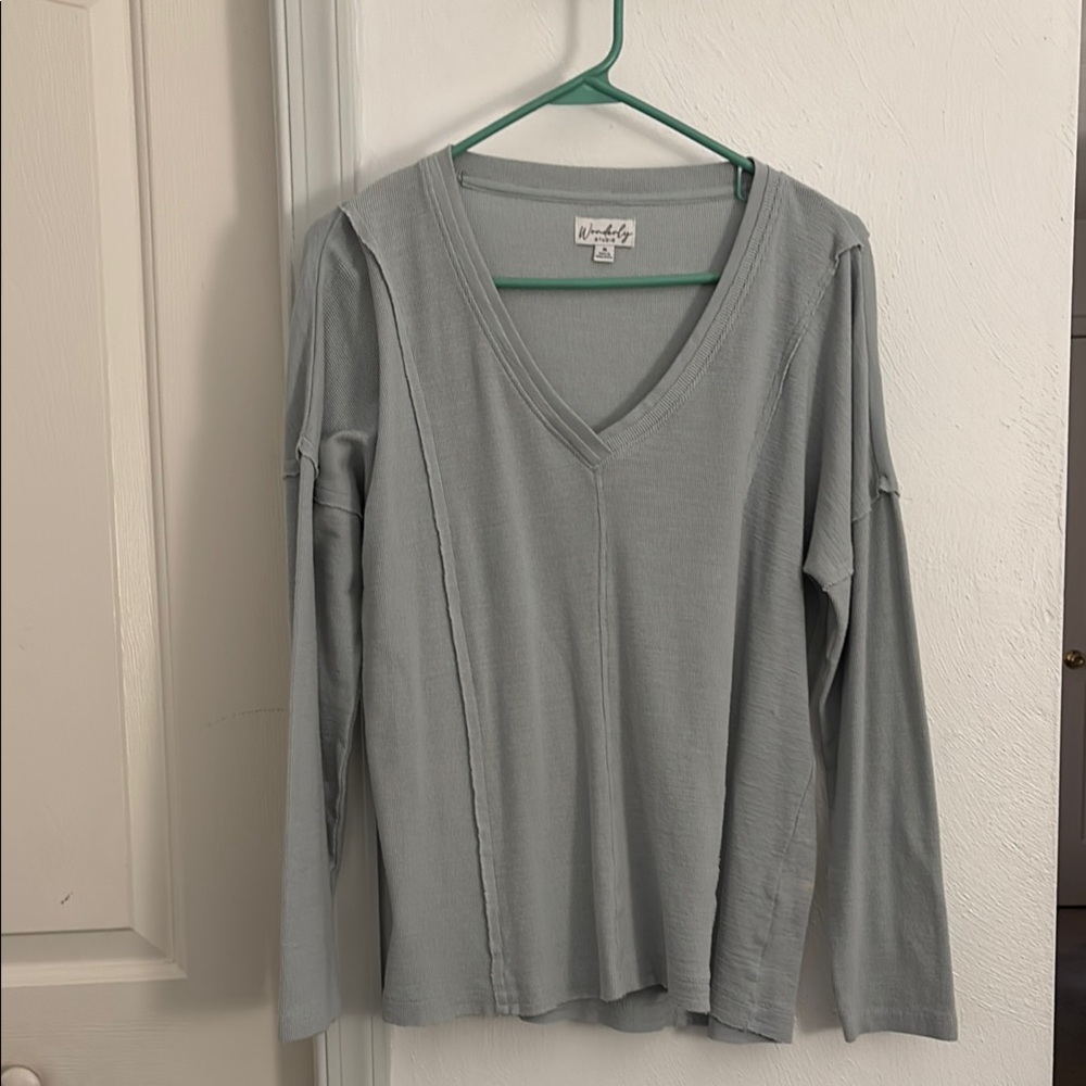 Wonderly Green Relaxed Ribbed Long Sleeve Tee